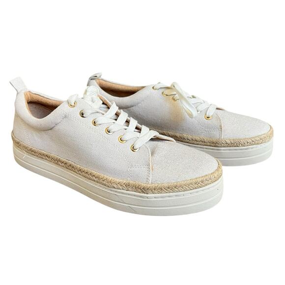 Jack Rogers Canvas Mia Metallic Gold White Tan Platform Sneakers 9.5 Espadrille - Picture 1 of 10